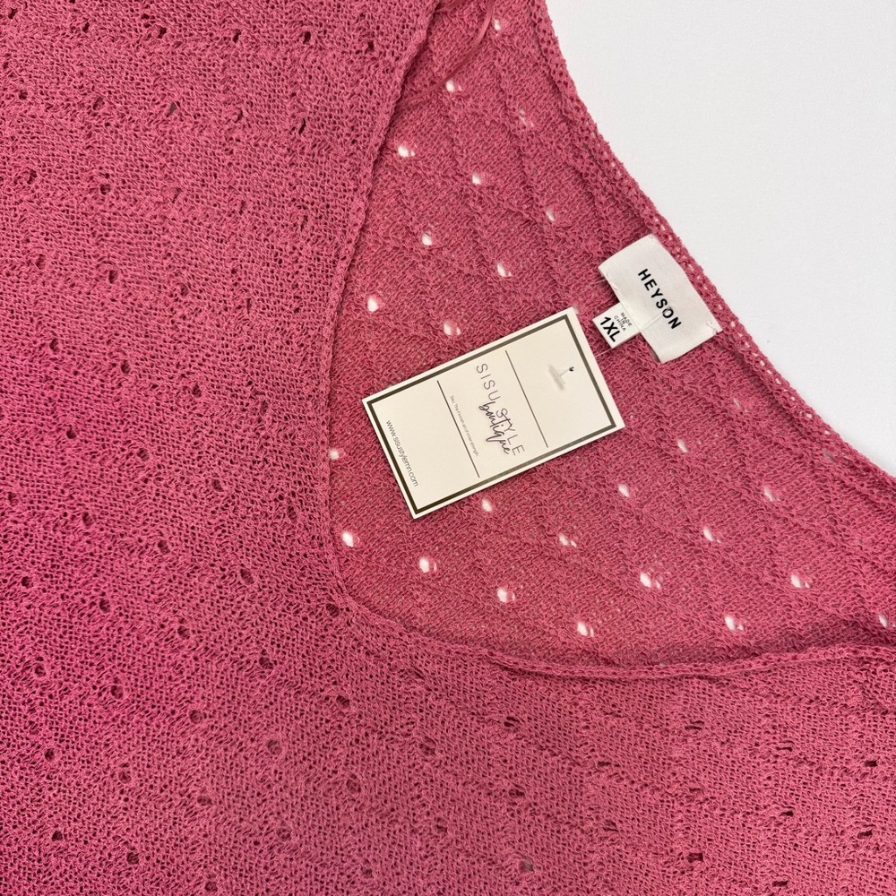 Heyson Women’s Pullover‎ Sweater Short Sleeve Casual Knitted V Neck 1X Raspberry